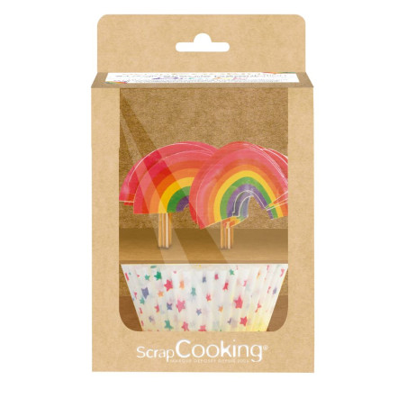 24 cupcake cases + 24 cake toppers rainbow - ScrapCooking®
