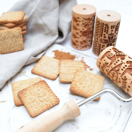 3 mini rouleaux empreintes bois interchangeables Noël - Scrapcooking®
