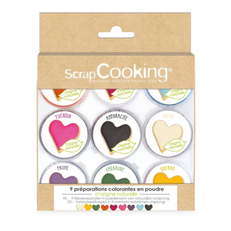 9 mini préparations colorantes d'origine naturelle en poudre packaging - ScrapCooking