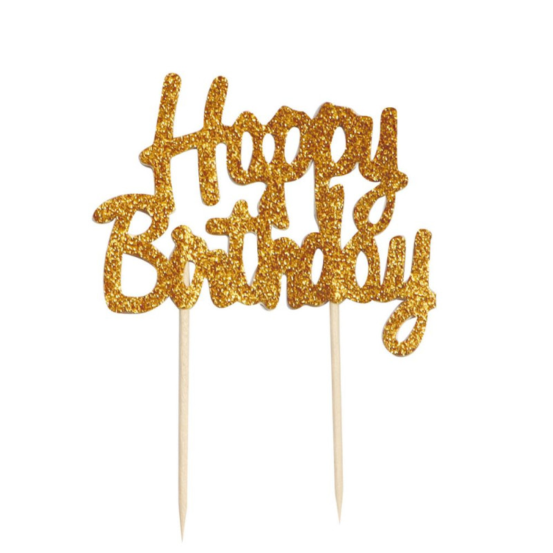 Cake topper "Happy Birthday" doré pour gâteaux et muffins