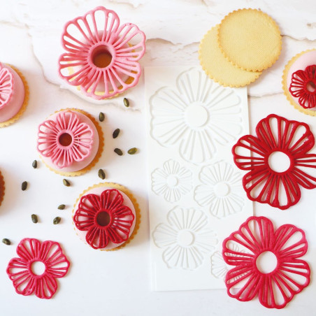 Embossed flower tuile silicone mat for edible decorations