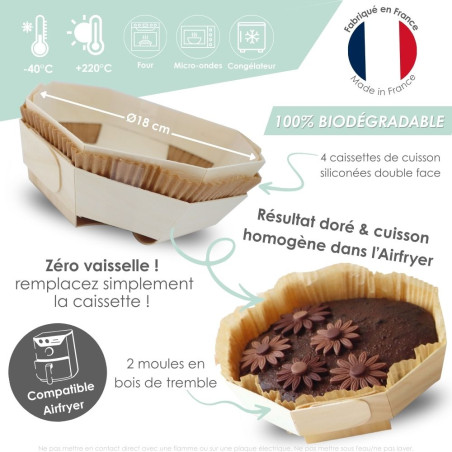 Illustration des avantages pratiques des moules airfryer ronds en bois 18cm & caissettes ScrapCooking®