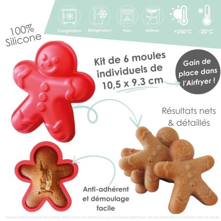 Gingerbread man silicone airfryer individual molds x6