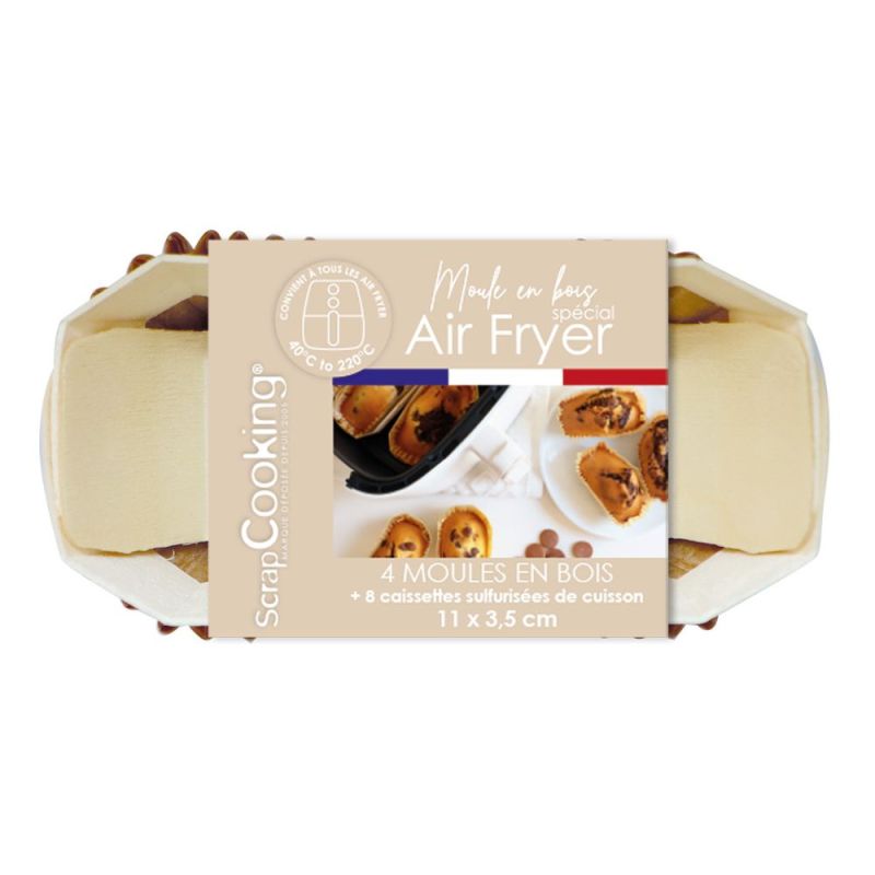 2 moules airfryer rectangulaires en bois avec 8 caissettes sulfurisées