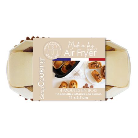 2 moules airfryer rectangulaires en bois avec 8 caissettes sulfurisées