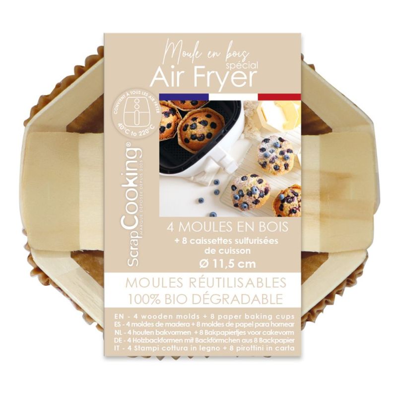 Individual round wooden mini molds & 8 cupcake cases Ø11,5 cm