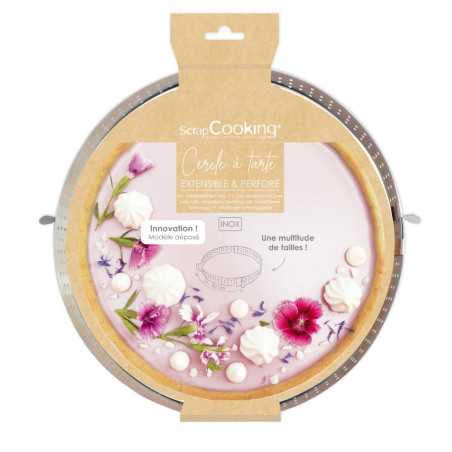Cercle à tarte perforé extensible inox avec pack - ScrapCooking