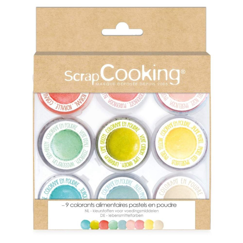9 mini "Pastel" artificial powdered food colourings - ScrapCooking®