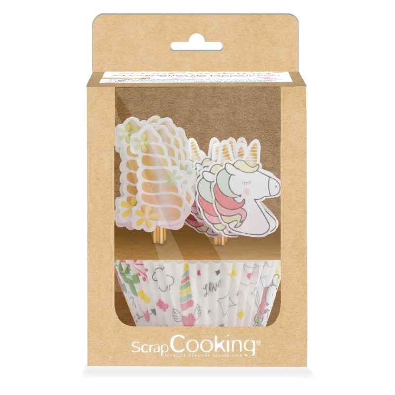 24 caissettes + 24 cake toppers licorne réf.5053
