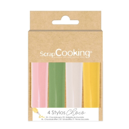 4 Stylos choco rose/vert/jaune/blanc - ScrapCooking0«
