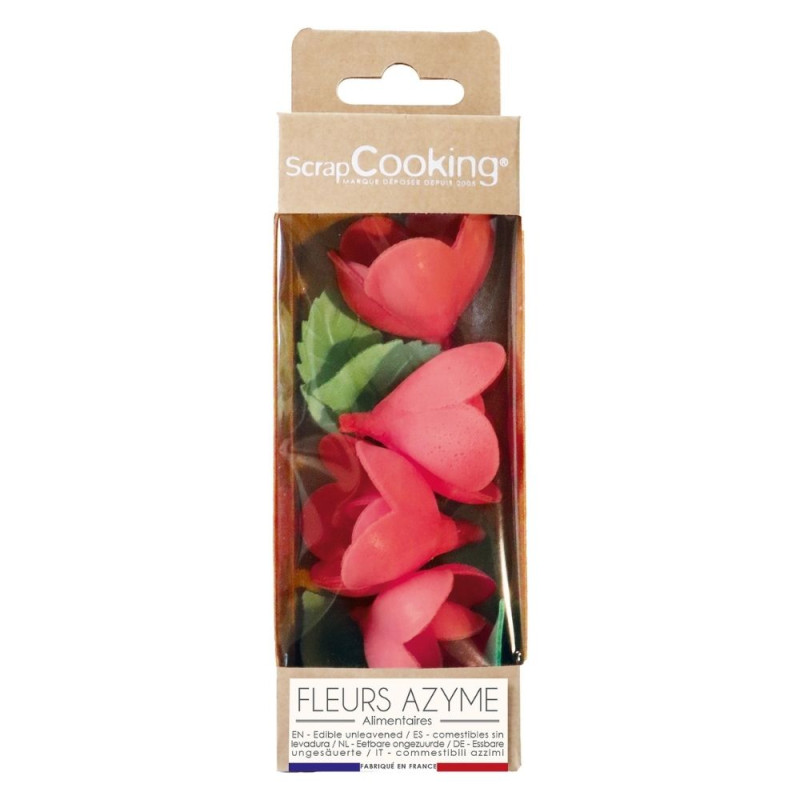 Fleurs azyme roses rouges x4 & feuilles vertes x6 - ScrapCooking®
