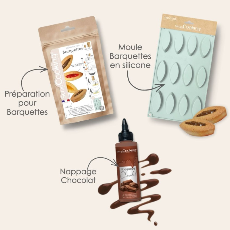 Pack DIY Barquettes maison ScrapCooking® : Moule Barquettes, Nappage chocolat et préparation facile et rapide pour barquettes