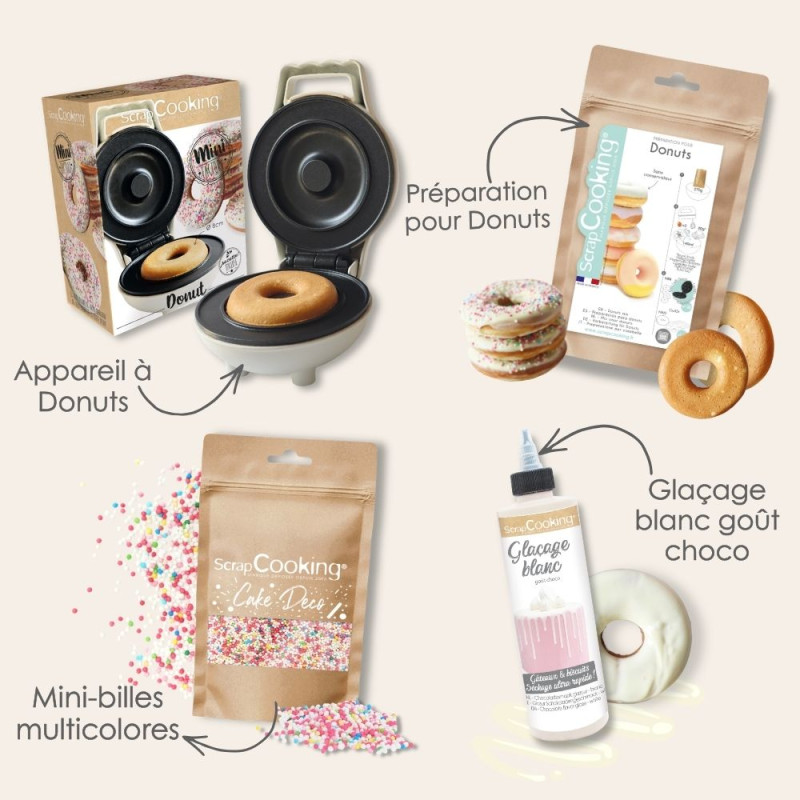 Pack donuts colorés nappage chocolat blanc et mini billes multicolores