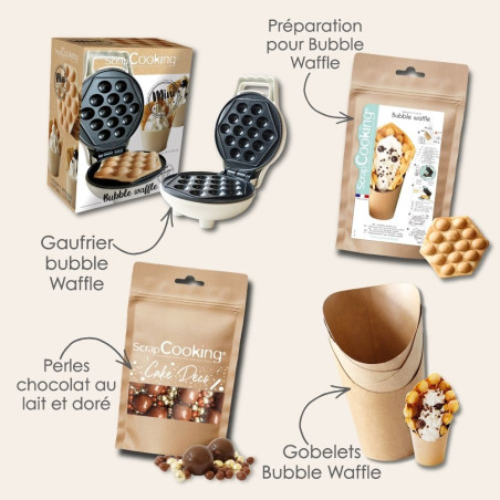 Kit Bubble Waffle factory : Gaufrier bubble waffles et Préparation instantanée bubble Waffles