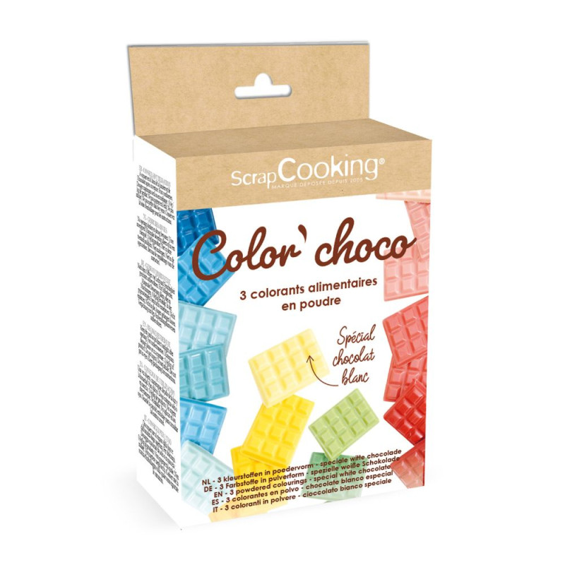 3 powdered liposoluble food colourings - red, yellow, blue