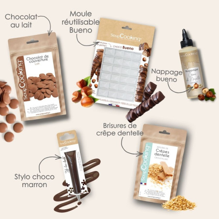 Pack pour créer tablette bueno, pâte à tartiner bueno, chocolat au lait & moule kinder bueno réutilisable
