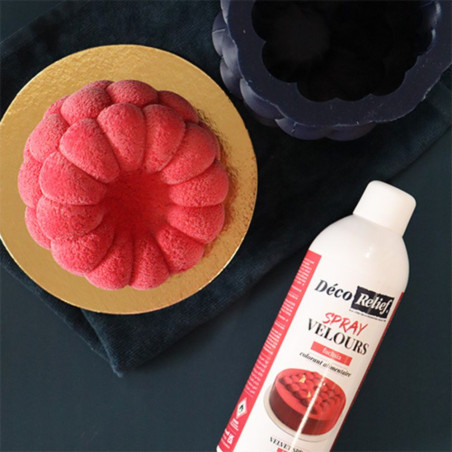 Individual raspberry illusion cake with red velvet spray