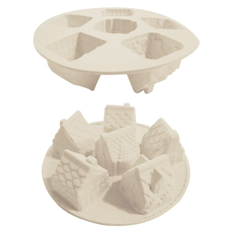Détail moule silicone 3D chalets de Noël - 6 empreintes - ScrapCooking
