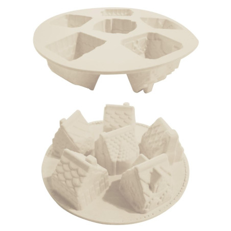 Détail moule silicone 3D chalets de Noël - 6 empreintes - ScrapCooking