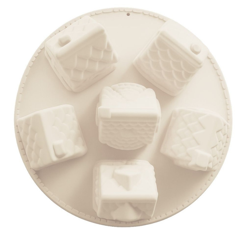 Top view of 3D silicone mould for Christmas chalets – 6 cavities – ScrapCooking