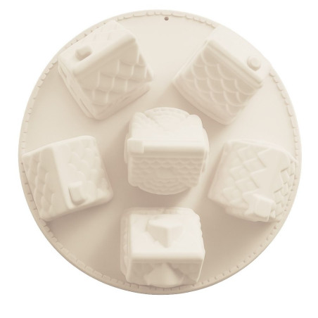 Vue de haut moule silicone 3D chalets de Noël - 6 empreintes - ScrapCooking