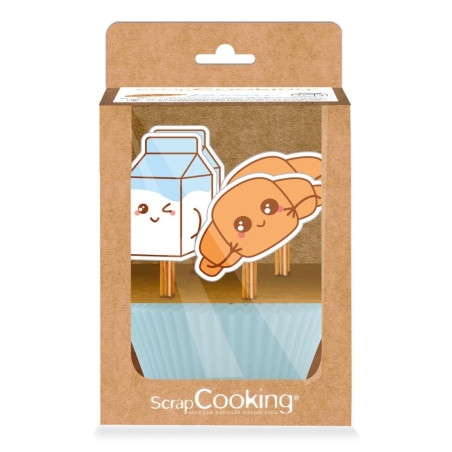 Pack of 24 Kawaii cupcake cases and 24 cake toppers - ScrapCooking
