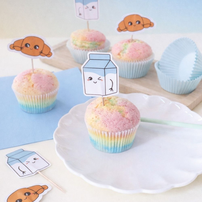 Ambiance 24 caissettes cupcakes et 24 cake toppers Kawaii - ScrapCooking