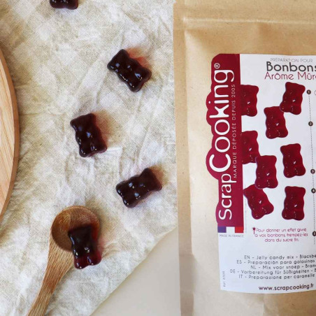 Photos of blackberry teddy bear sweets and a preparation bag - ScrapCooking®