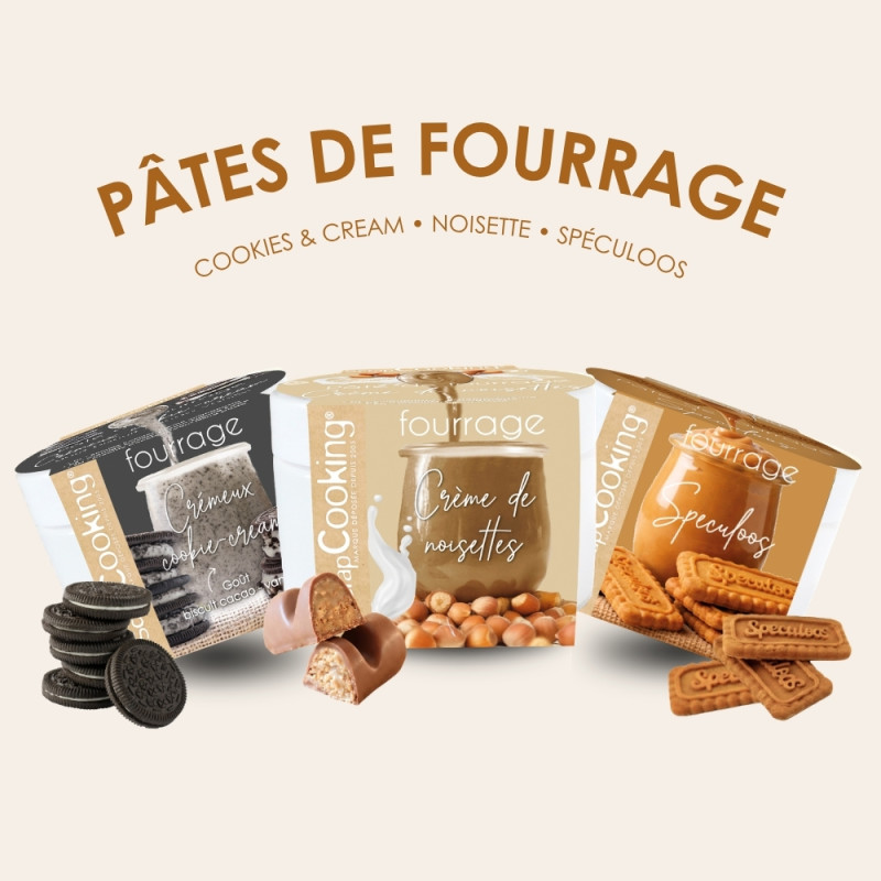 Pack pâtes de fourrage : pâte à tartiner spéculoos, cookies & cream et noisette