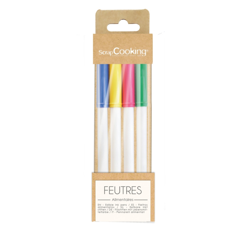 4 feutres alimentaires jaune, vert, rose, bleu réf.7101