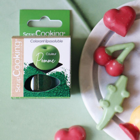 Ambiance chocolats avec colorants liposolubles vert pomme et framboise - ScrapCooking®