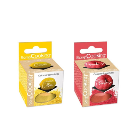 Fat-soluble food colouring: lemon yellow and raspberry - ScrapCooking®