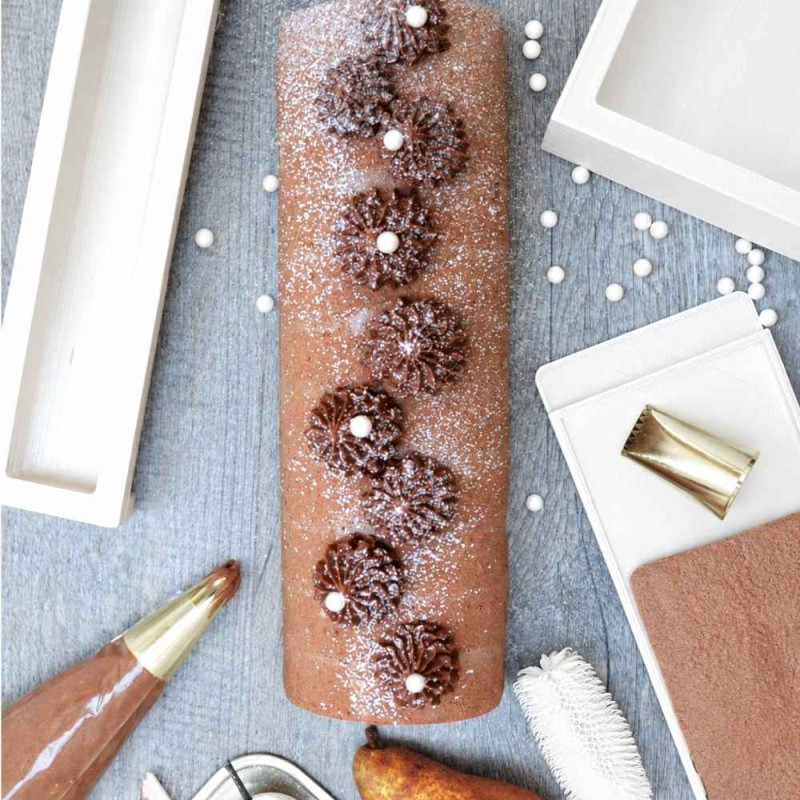 Tapis génoise - semelle silicone 30 x 8 cm - buche poire chocolat - ScrapCooking