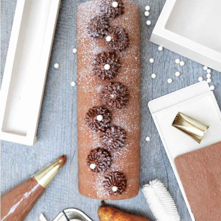 Tapis génoise - semelle silicone 30 x 8 cm - buche poire chocolat - ScrapCooking