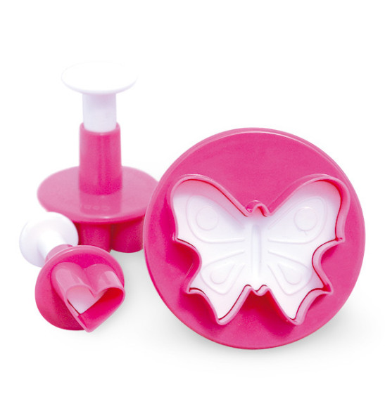 3 découpoirs éjecteurs pâte à sucre cœur, fleur, papillon 3 découpoirs éjecteurs pâte à sucre cœur, fleur, papillon