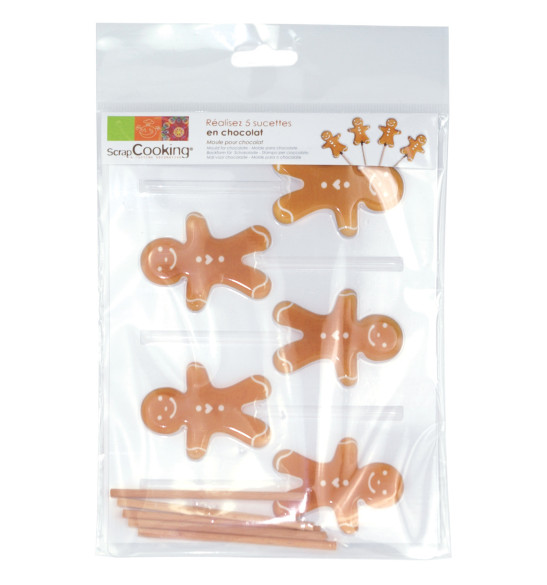 Moule 5 sucettes chocolat petit homme d'épices Moule 5 sucettes chocolat petit homme d'épices