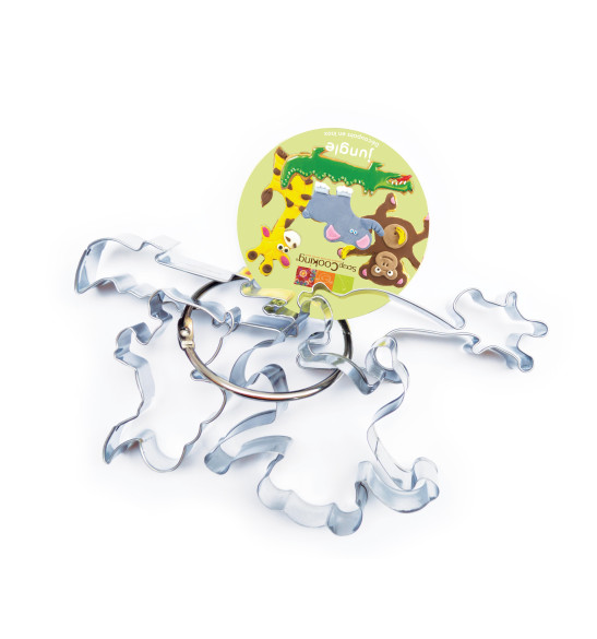 4 Jungle Animal cookie cutters on a steel loop 4 Jungle Animal cookie cutters on a steel loop