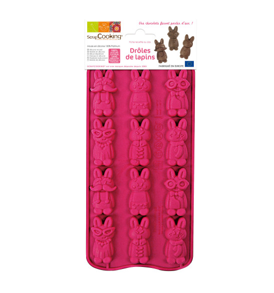 Moule silicone chocolat drôles de lapins Moule silicone chocolat drôles de lapins