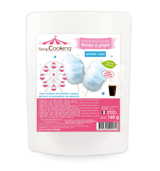 Préparation sucrée bleue pour barbe à papa arôme cola 160 g Préparation sucrée bleue pour barbe à papa arôme cola 160 g