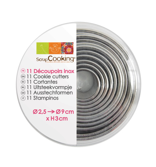 Boite 11 emporte-pièces ronds en inox Boite 11 emporte-pièces ronds en inox
