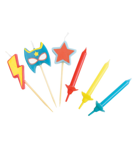 12 plain candles + 3 super hero-themed candles 12 plain candles + 3 super hero-themed candles