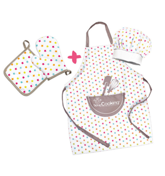 Set toque + tablier + gant + manique enfant Set toque + tablier + gant + manique enfant