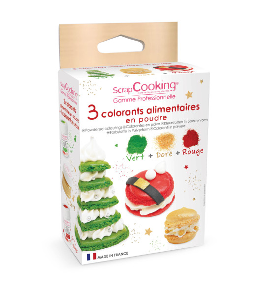 3 colorants en poudre Noël vert, rouge, doré 3 colorants en poudre Noël vert, rouge, doré