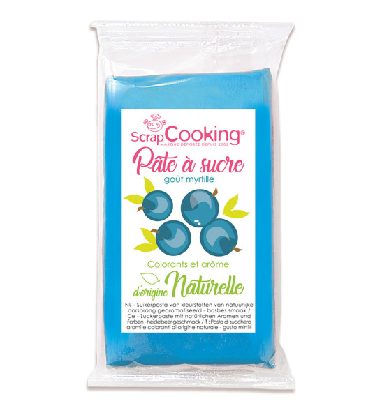 Pâte à sucre bleu goût myrtille d'origine naturelle 250 g Pâte à sucre bleu goût myrtille d'origine naturelle 250 g