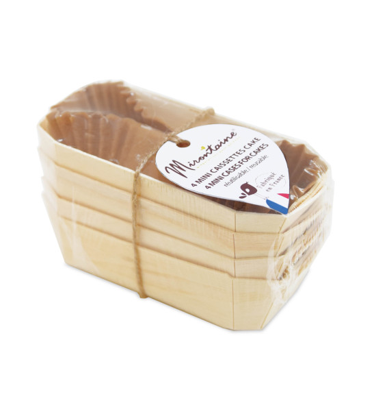 4 mini-caissettes à cake en bois 12 cm