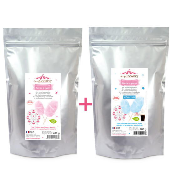 Prépa barbe à papa rose et bleu - 2 x 400 gr Prépa barbe à papa rose et bleu - 2 x 400 gr