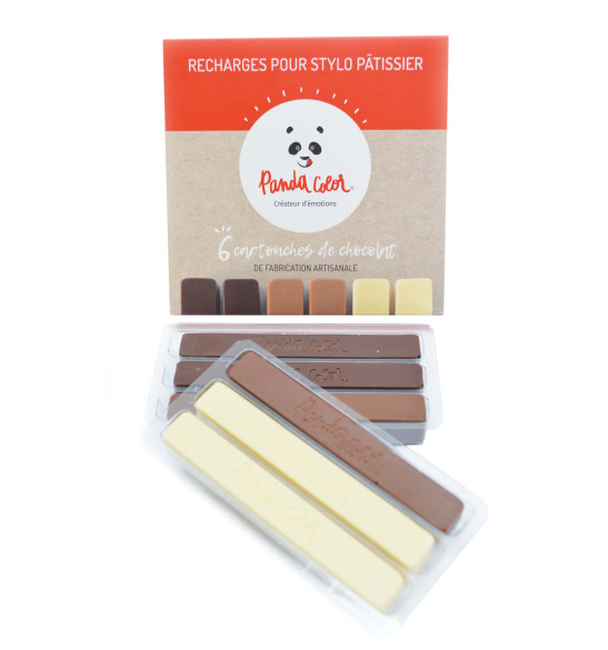Recharge de 6 cartouches de chocolat noir, blanc & lait PandaColor® Recharge de 6 cartouches de chocolat noir, blanc & lait PandaColor®