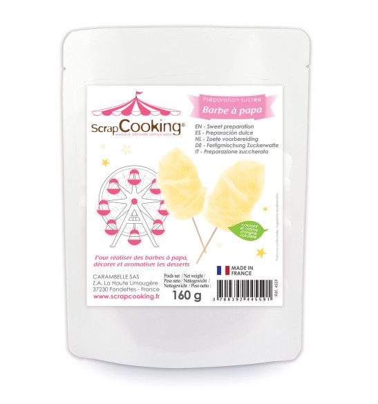 Préparation sucrée barbe à Papa jaune 160g Préparation sucrée barbe à Papa jaune 160g