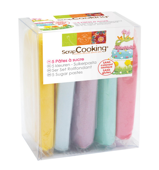 Lot de 5 pâtes à sucre pastel (bleu pastel, rose, parme, vert d'eau, jaune) 80g Lot de 5 pâtes à sucre pastel (bleu pastel, rose, parme, vert d'eau, jaune) 80g