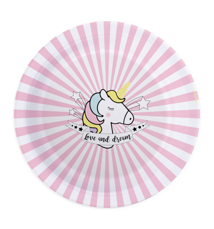 8 Unicorn paper party plates Ø23cm